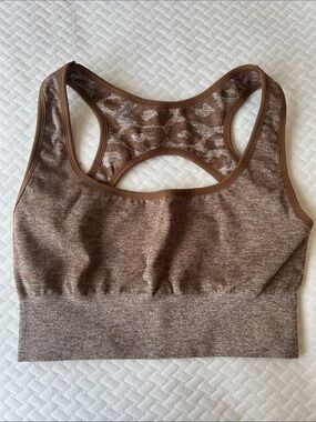 NVGTN Printed Brown Racerback Sports Bra - Comfortable Support